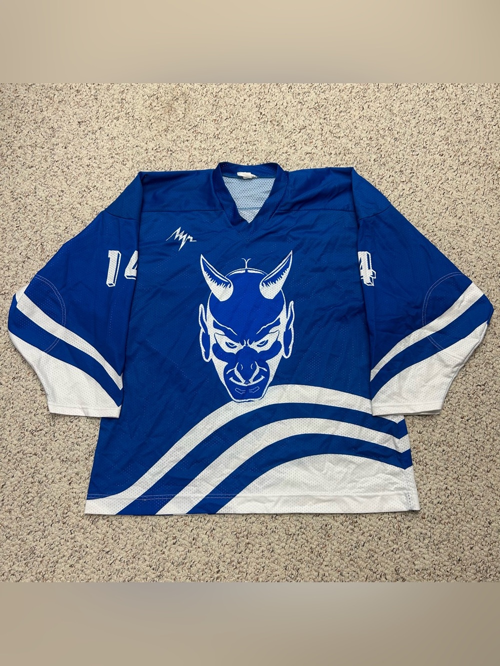 Vintage Russian Hockey Jersey Blue Devil Logo Practice Mesh 90s Men’s Sz52 #14